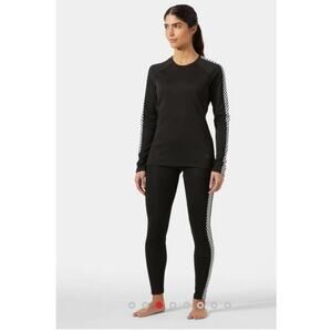 Helly Hansen LIFA Black White Striped Mesh Long Sleeve Crew Neck Base Layer XS